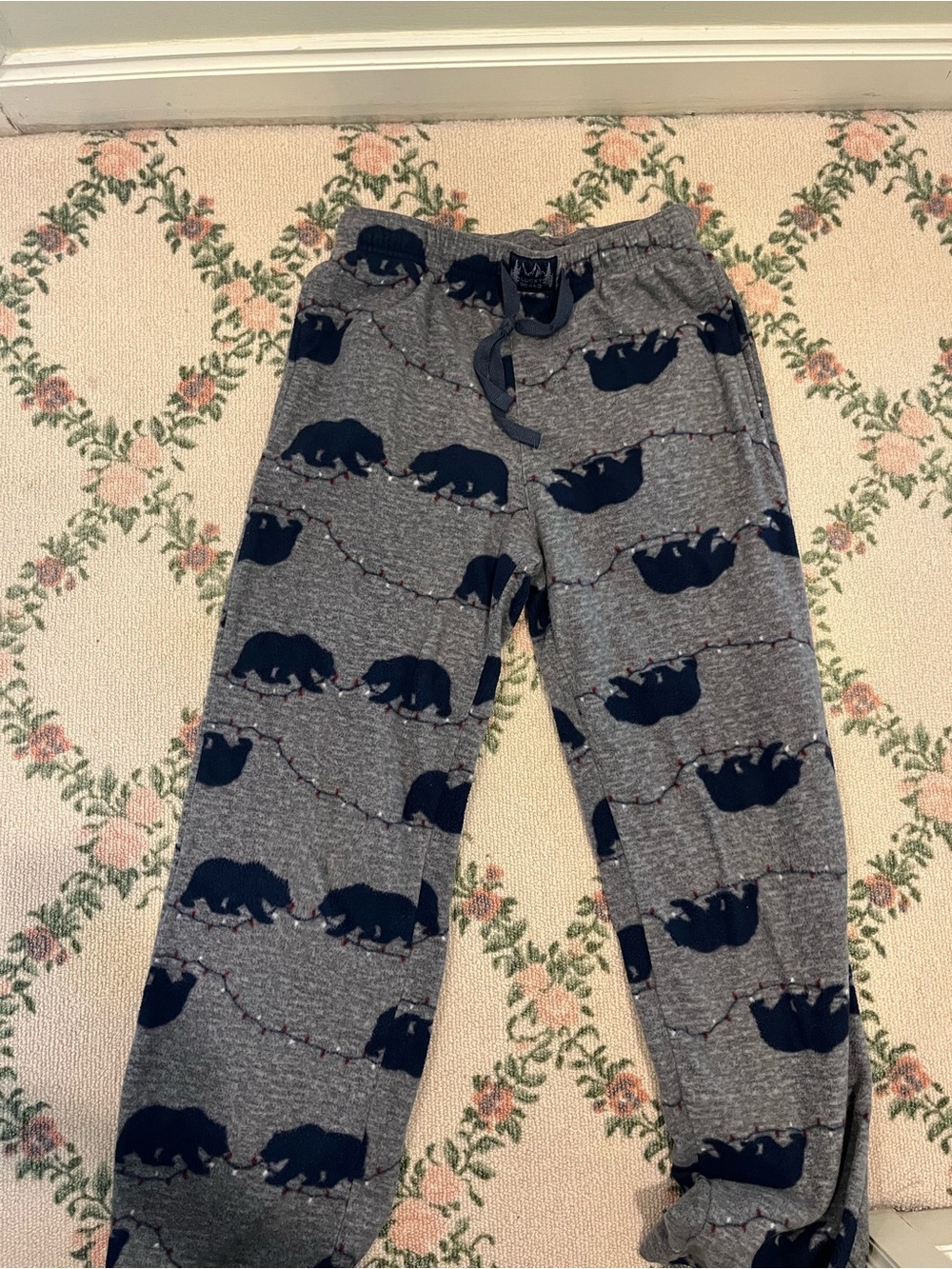 Lucky Brand Gray and Navy Bear-Pattern Sleep Pants